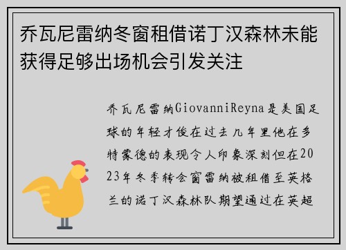 乔瓦尼雷纳冬窗租借诺丁汉森林未能获得足够出场机会引发关注 乔瓦尼雷纳冬窗租借诺丁汉森林未能获得足够出场机会引发关注